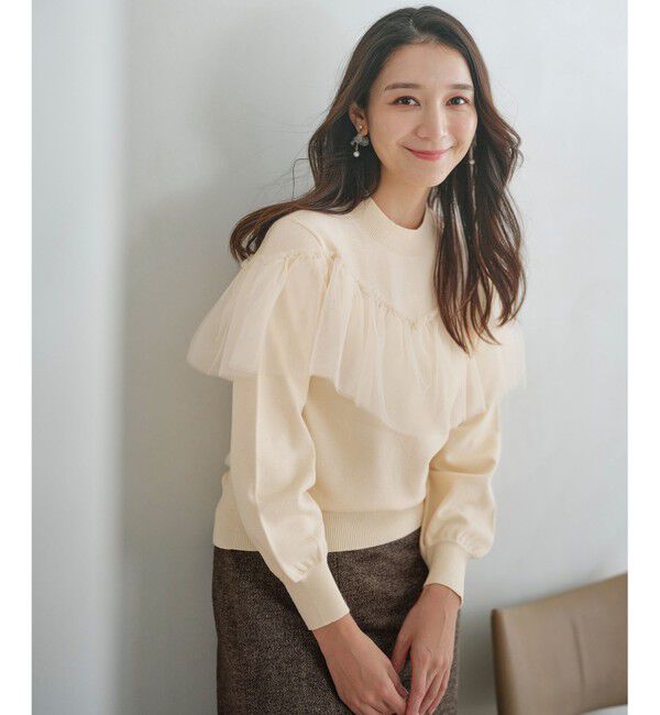 ANY SIS「【洗える】フリルチュールコンビ ニット」|ニット・セーター|アイボリー