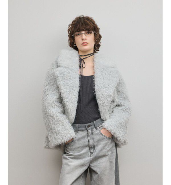 GRACE CONTINENTAL「フェイクファーPコート」|ピーコート|サックス