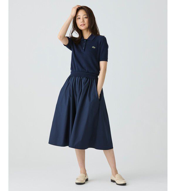 LACOSTE「異素材切り替え コンビネーションマテリアルポロドレス フレア ポロワンピース」|ワンピース|