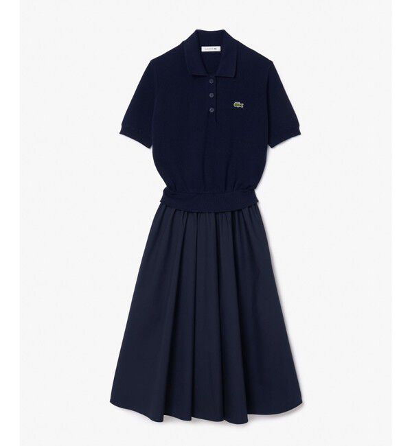 LACOSTE「異素材切り替え コンビネーションマテリアルポロドレス フレア ポロワンピース」|ワンピース|
