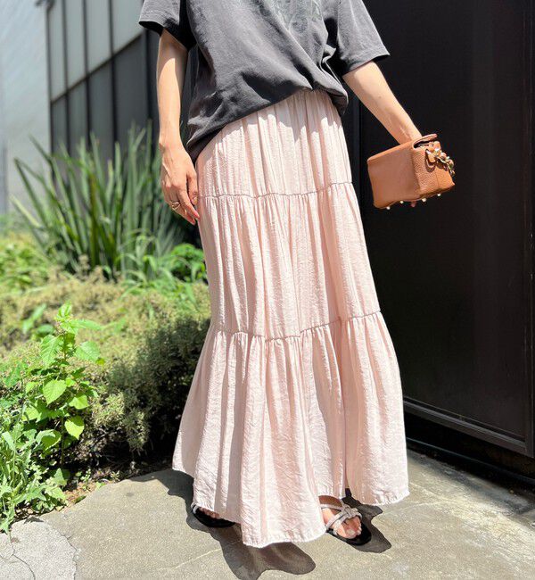 NOLLEY'S「ウォッシャブル割繊ティアードスカート」|スカート|ベビーピンク