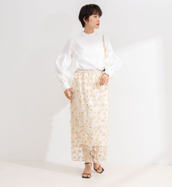 NOLLEY'S「《セットアップ対応》ウォッシャブルチュール刺繍タイトスカート」|タイト|