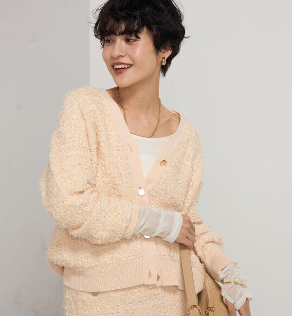 Rie Miller「《セットアップ対応》ファンシーツイード風スパンコール入りVネックカーディガン」|カーディガン|
