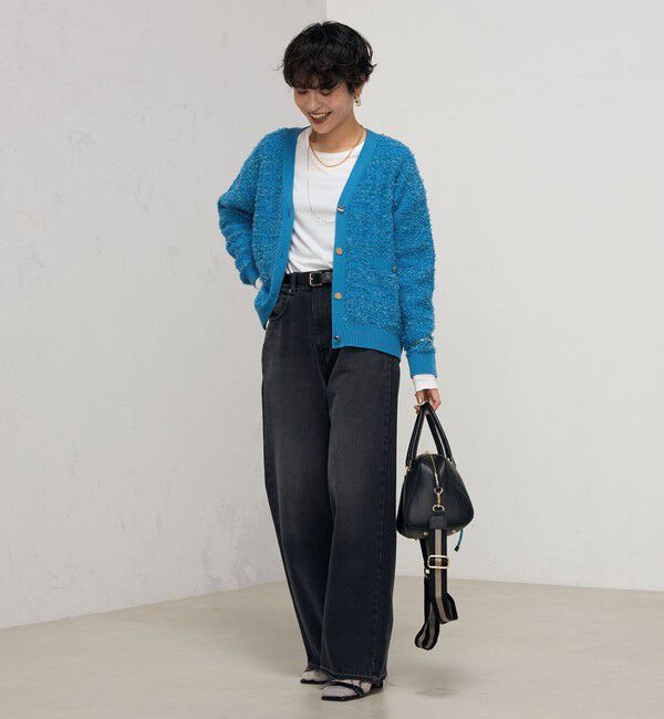 Rie Miller「《セットアップ対応》ファンシーツイード風スパンコール入りVネックカーディガン」|カーディガン|