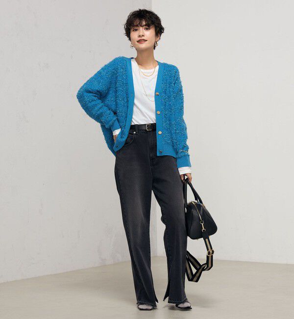 Rie Miller「《セットアップ対応》ファンシーツイード風スパンコール入りVネックカーディガン」|カーディガン|