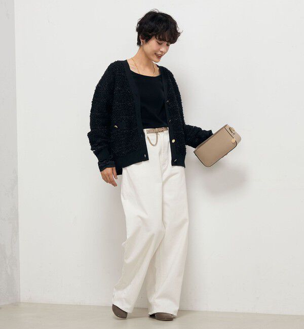Rie Miller「《セットアップ対応》ファンシーツイード風スパンコール入りVネックカーディガン」|カーディガン|