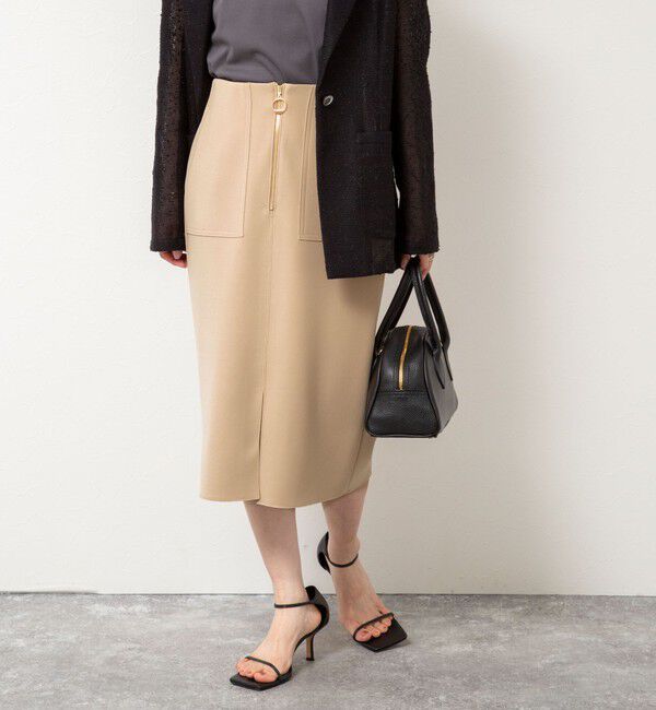 NOLLEY'S sophi「ウォッシャブルボンディングジョーゼットハーフジップタイトスカート」|タイト|ベージュ