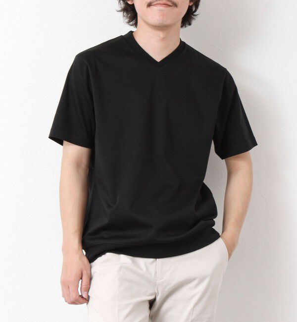 NOLLEY'S goodman「《ビジカジ対応》シルケットスムース Vネック ドレスTシャツ 25SS」|Tシャツ・カットソー|ブラック