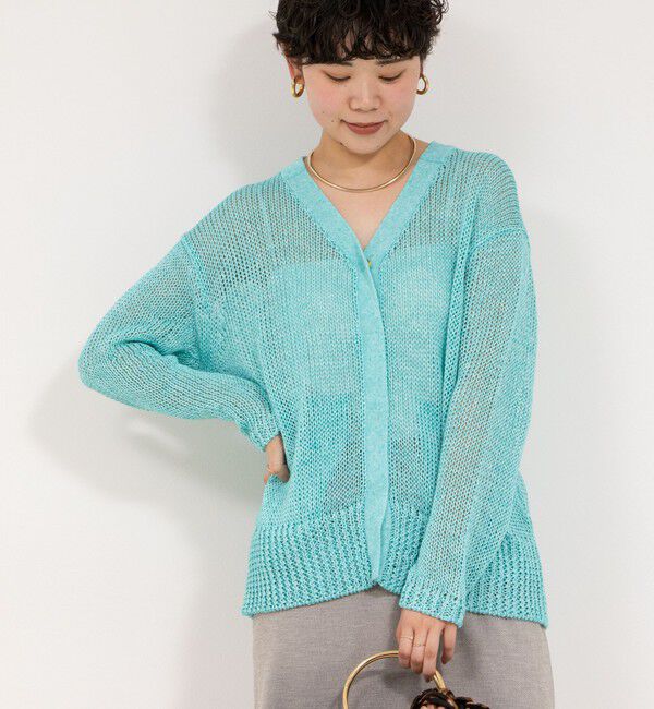 Rie Miller「《手洗い可能》ギマ ポリ/リネン Vネックカーディガン」|カーディガン|