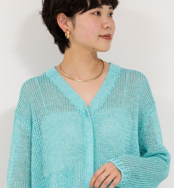 Rie Miller「《手洗い可能》ギマ ポリ/リネン Vネックカーディガン」|カーディガン|