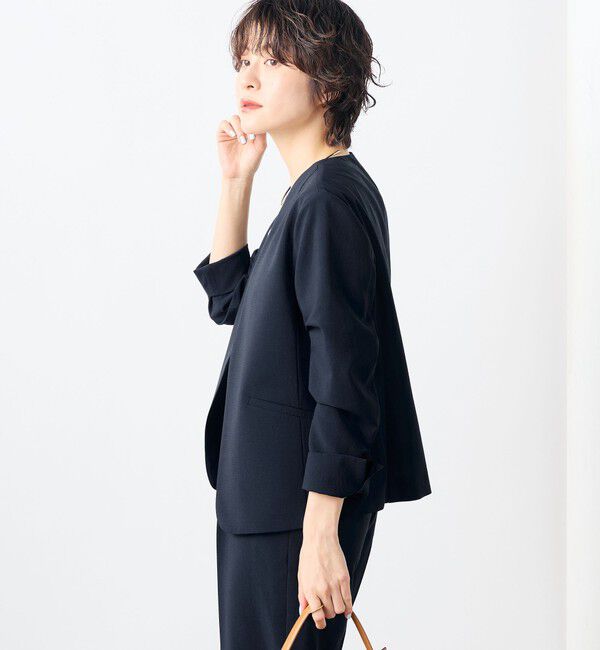 NOLLEY'S「《セットアップ対応》ウォッシャブルドライトロピカルVネックジャケット」|ノーカラージャケット|