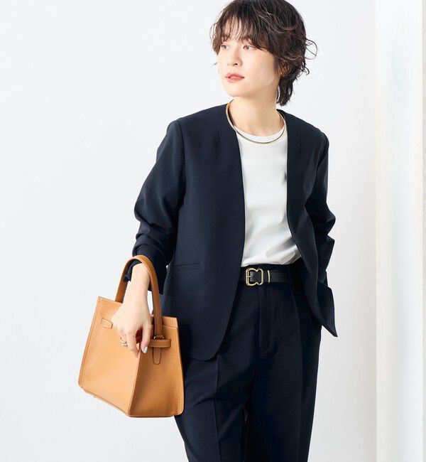 NOLLEY'S「《セットアップ対応》ウォッシャブルドライトロピカルVネックジャケット」|ノーカラージャケット|