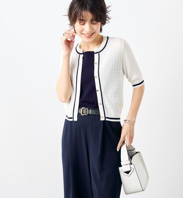 NOLLEY'S「配色ケーブル半袖カーディガン」|カーディガン|