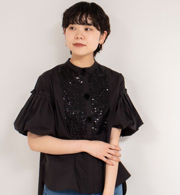 NOLLEY'S「【MARILYN MOON/マリリーンムーン】フリンジビーズモチーフハーフスリーブブラウス」|シャツ・ブラウス|