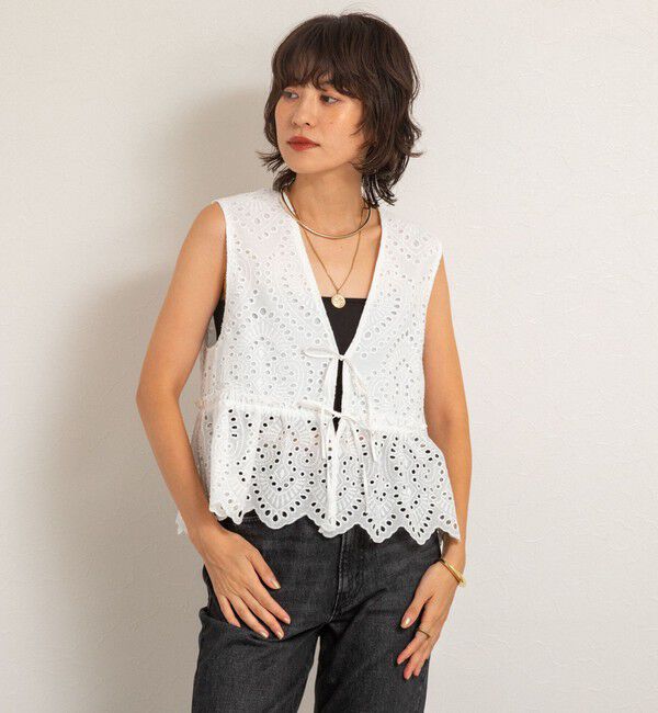 MAQWEL「【MAQWEL/マクウェル】《セットアップ対応》ウォッシャブルエンブロイダリーレースベスト」|ベスト・ジレ|