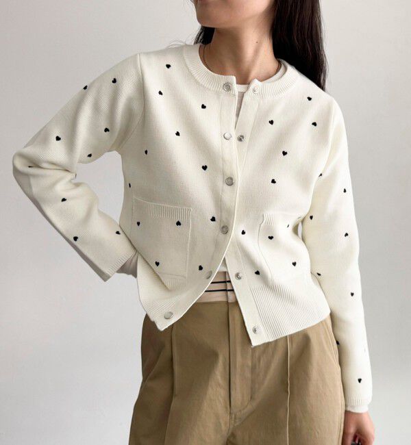 fredy emue「ハート刺繍ミラノリブカーディガン」|カーディガン|ホワイト系その他