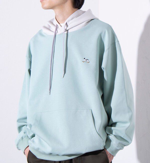 GLOSTER「【GLOSTER/グロスター】フレンチブルドッグ刺繍  ダンボールバイカラーパーカー フーディ」|パーカー|ミント