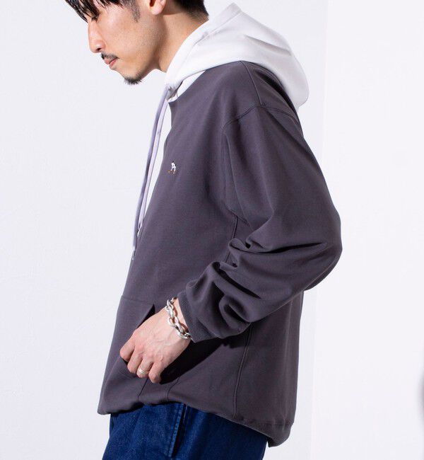 GLOSTER「【GLOSTER/グロスター】フレンチブルドッグ刺繍  ダンボールバイカラーパーカー フーディ」|パーカー|