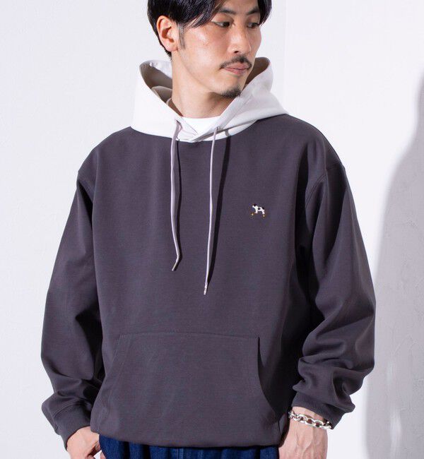 GLOSTER「【GLOSTER/グロスター】フレンチブルドッグ刺繍  ダンボールバイカラーパーカー フーディ」|パーカー|