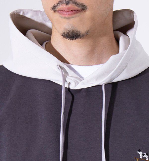 GLOSTER「【GLOSTER/グロスター】フレンチブルドッグ刺繍  ダンボールバイカラーパーカー フーディ」|パーカー|