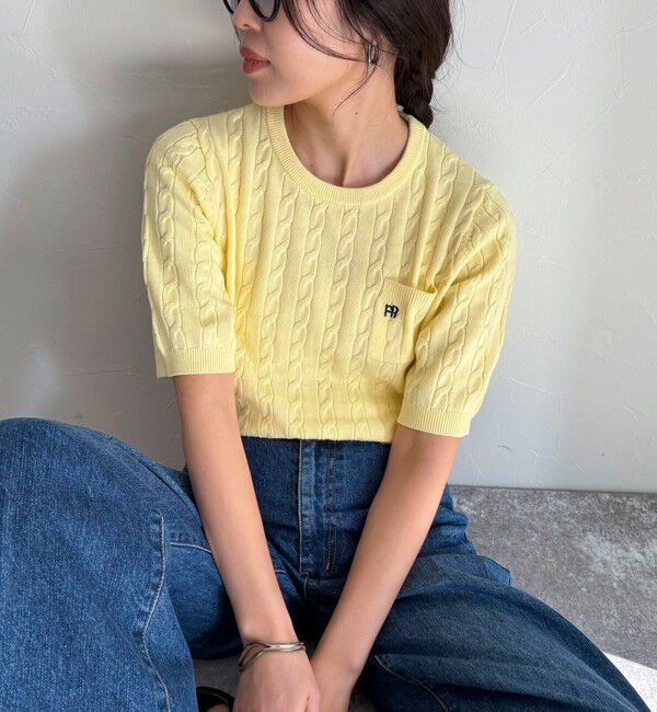 fredy emue「FR刺繍ケーブル柄ポケ付きプルオーバー」|ニット・セーター|イエロー