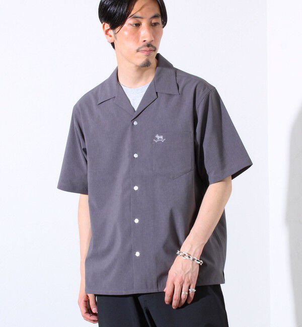 GLOSTER「【GLOSTER/グロスター】フレンチブルドッグ刺繍 COOLMAX オープンカラーシャツ」|シャツ・ブラウス|グレー