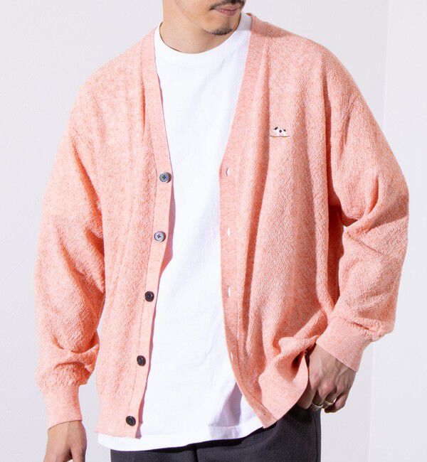 GLOSTER「【GLOSTER/グロスター】フレンチブルドッグ刺繍 リネン混 カーディガン Vネック」|カーディガン|オレンジ