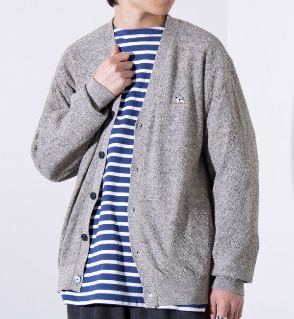 GLOSTER「【GLOSTER/グロスター】フレンチブルドッグ刺繍 リネン混 カーディガン Vネック」|カーディガン|グレー