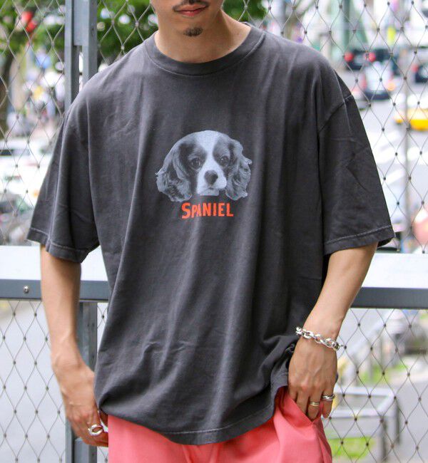 GLOSTER「【新柄追加】【GLOSTER/グロスター】DOG&CAT 犬猫プリント ピグメント プリントTシャツ」|Tシャツ・カットソー|