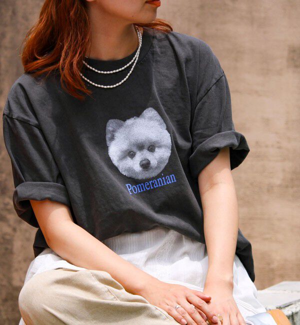 GLOSTER「【新柄追加】【GLOSTER/グロスター】DOG&CAT 犬猫プリント ピグメント プリントTシャツ」|Tシャツ・カットソー|ブラック系その他6