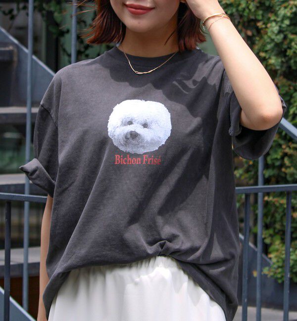 GLOSTER「【新柄追加】【GLOSTER/グロスター】DOG&CAT 犬猫プリント ピグメント プリントTシャツ」|Tシャツ・カットソー|ブラック系その他7