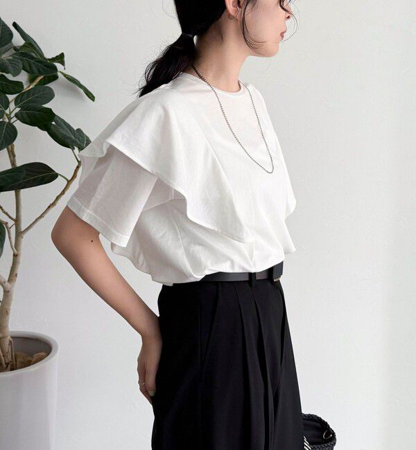 fredy emue「ラッフルショルダー半袖Tシャツ」|Tシャツ・カットソー|