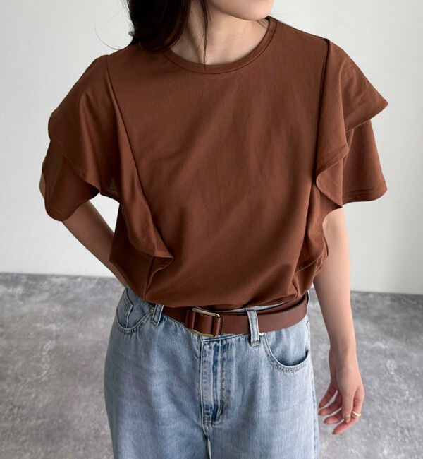 fredy emue「ラッフルショルダー半袖Tシャツ」|Tシャツ・カットソー|ブラウン