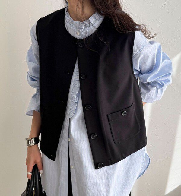 fredy emue「【セットアップ対応】ポンチノーカラージレ」|ベスト・ジレ|ブラック