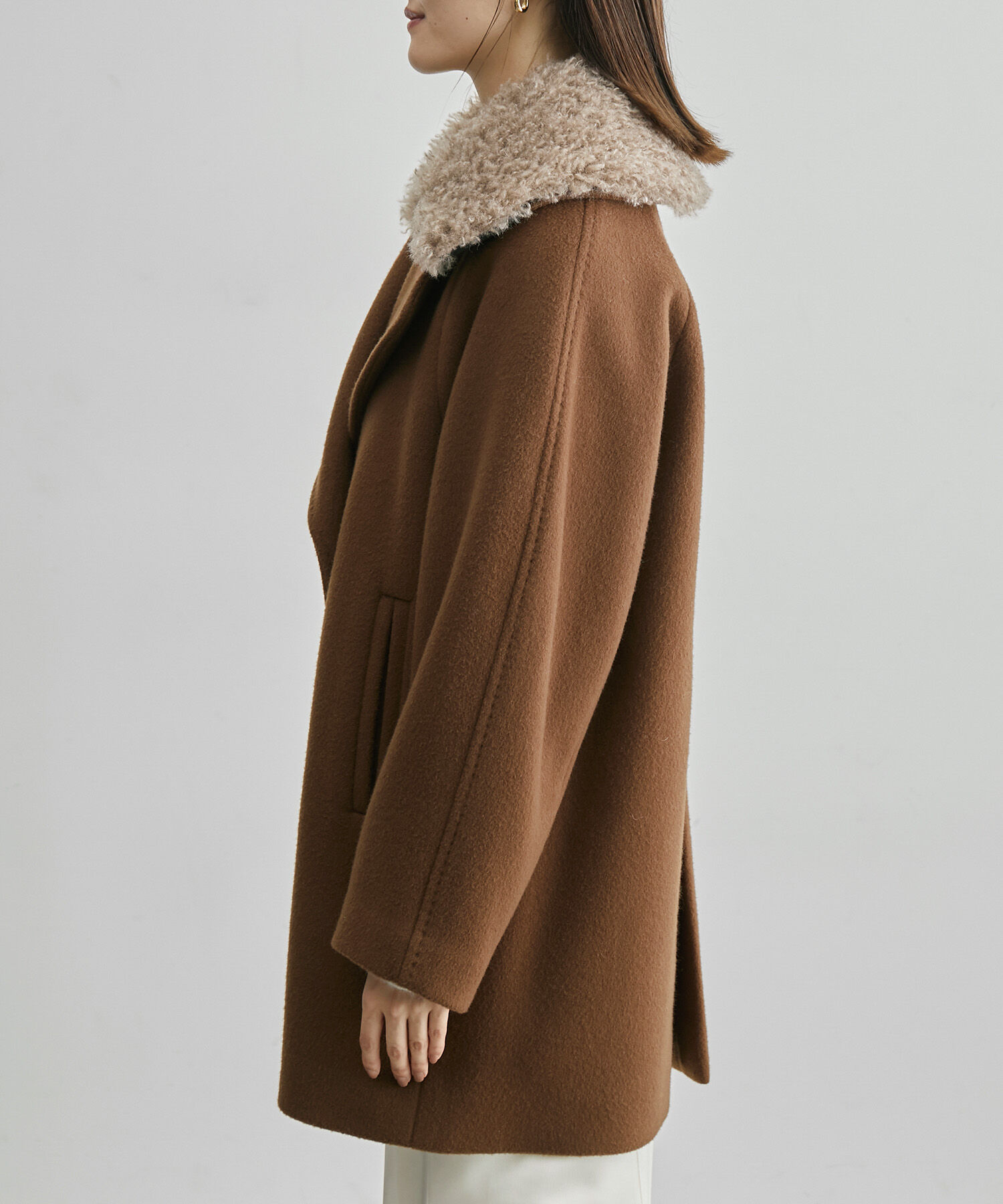 ROPE「【SUPER100's/140's】シャルムリバーファー付きミドルコート」|チェスターコート|