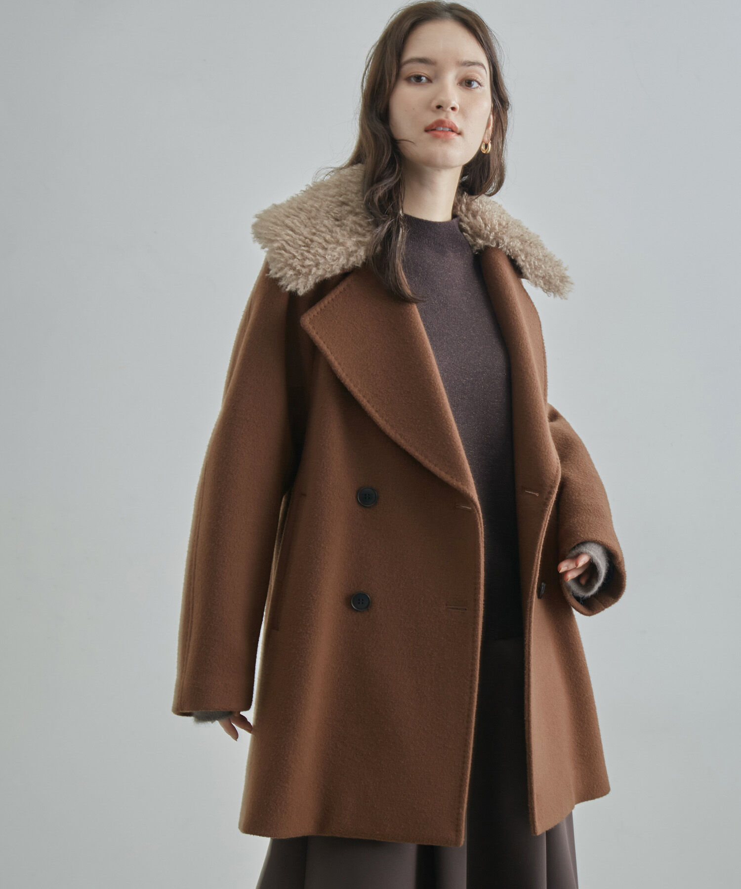 ROPE「【SUPER100's/140's】シャルムリバーファー付きミドルコート」|チェスターコート|