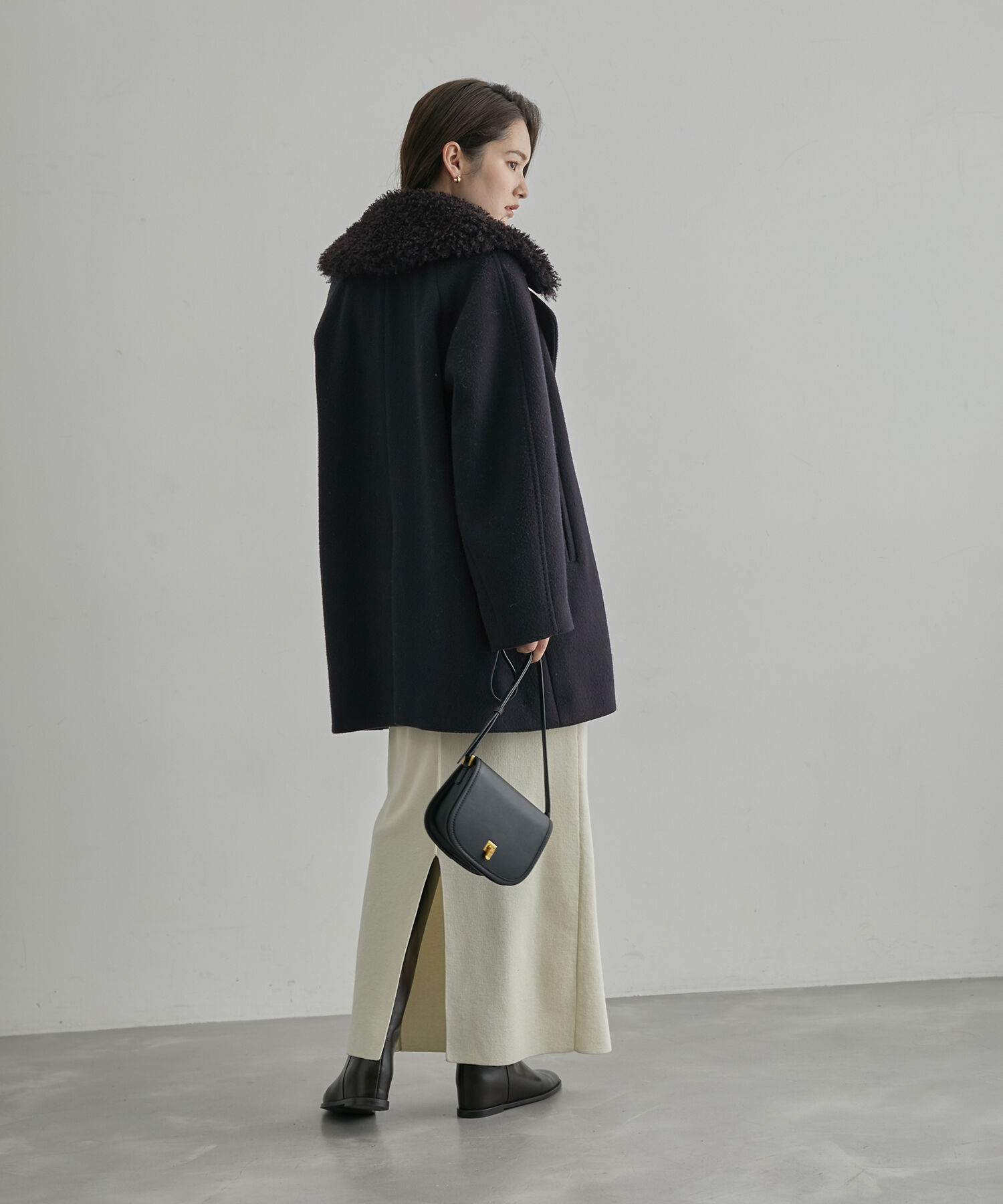 ROPE「【SUPER100's/140's】シャルムリバーファー付きミドルコート」|チェスターコート|