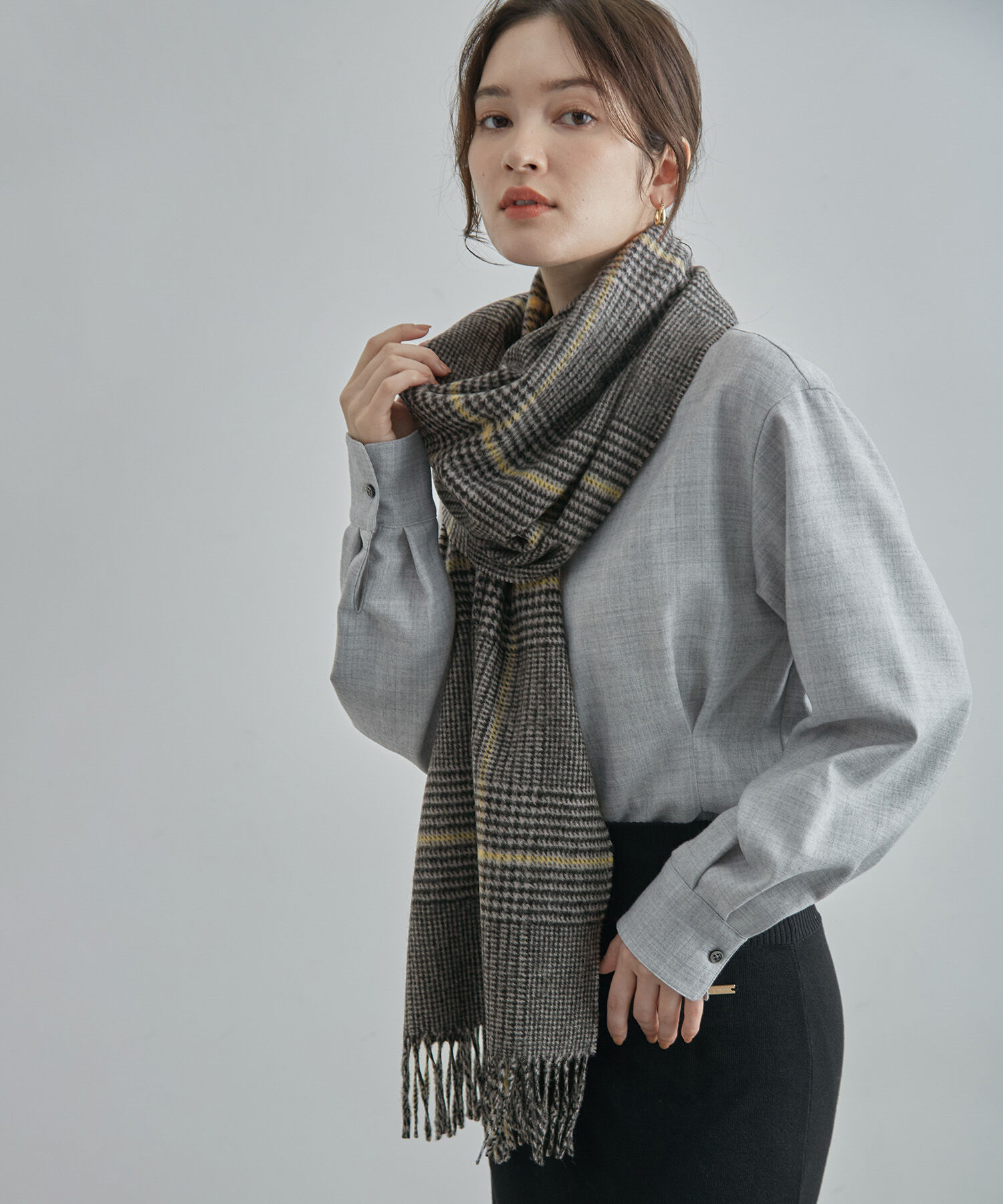 ROPE「カシミヤブレンド パターンストール（千鳥格子/グレンチェック）」|ストール|チャコール(06)