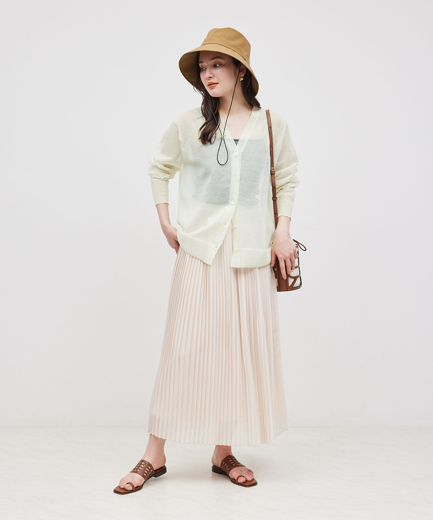 ROPE「【洗える】シアーVネックカーディガン」|カーディガン|