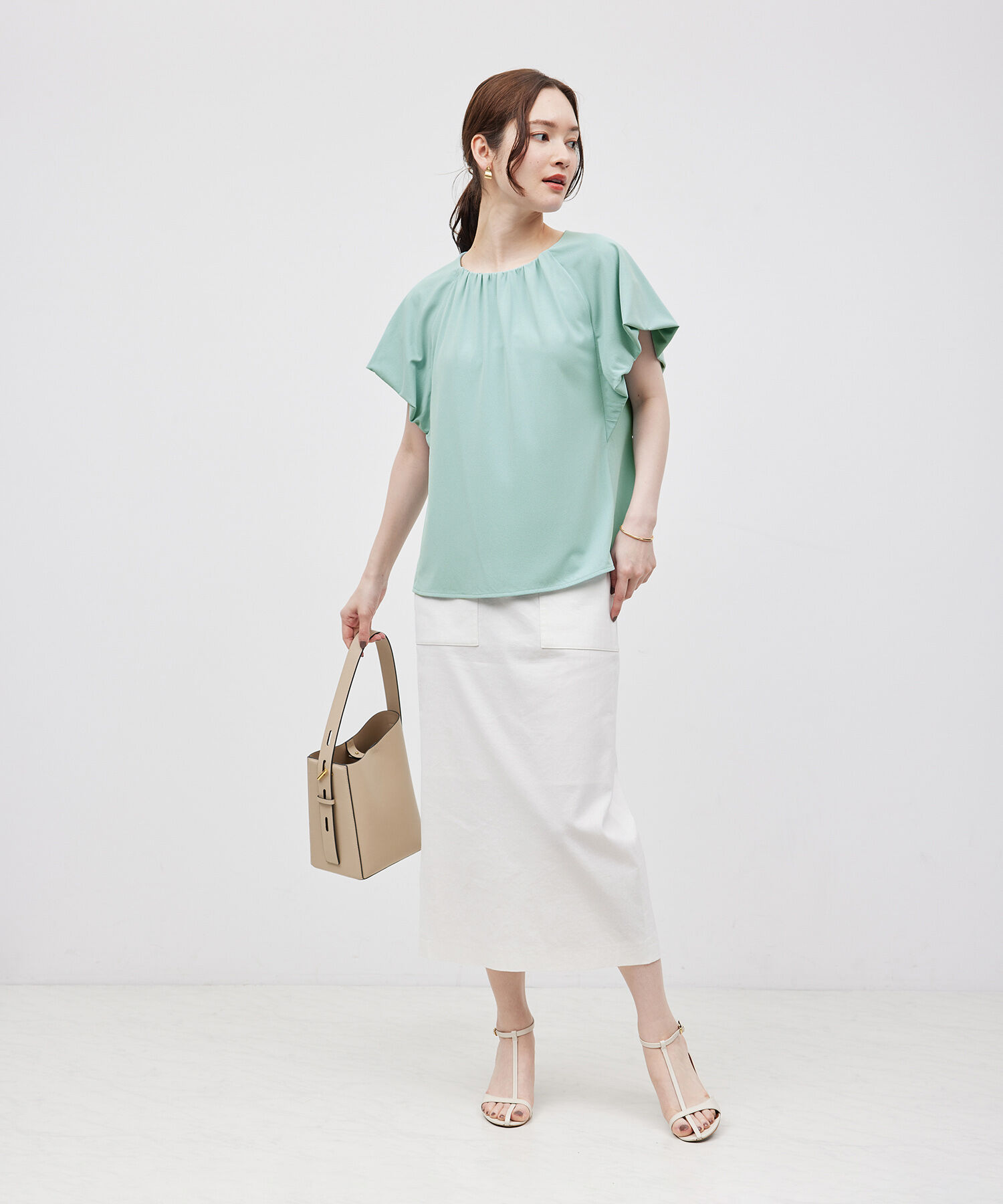 ROPE「カットジョーゼットフレンチスリーブトップス」|Tシャツ・カットソー|