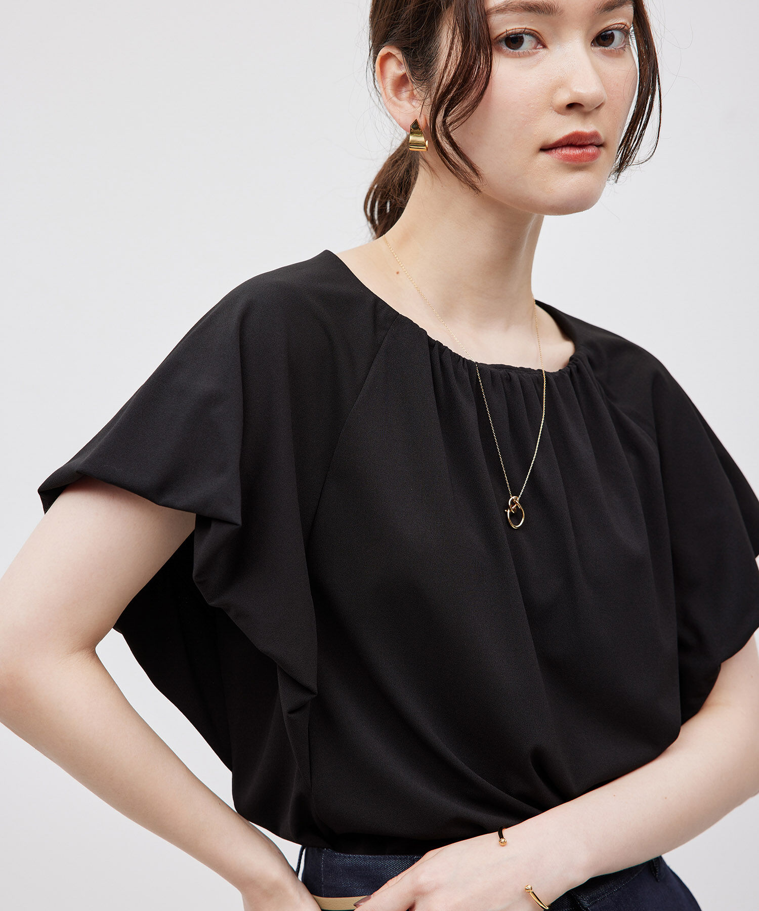 ROPE「カットジョーゼットフレンチスリーブトップス」|Tシャツ・カットソー|