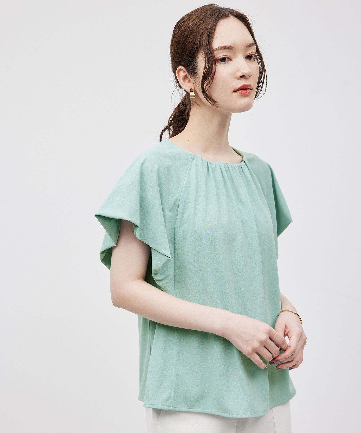 ROPE「カットジョーゼットフレンチスリーブトップス」|Tシャツ・カットソー|サックス(48)