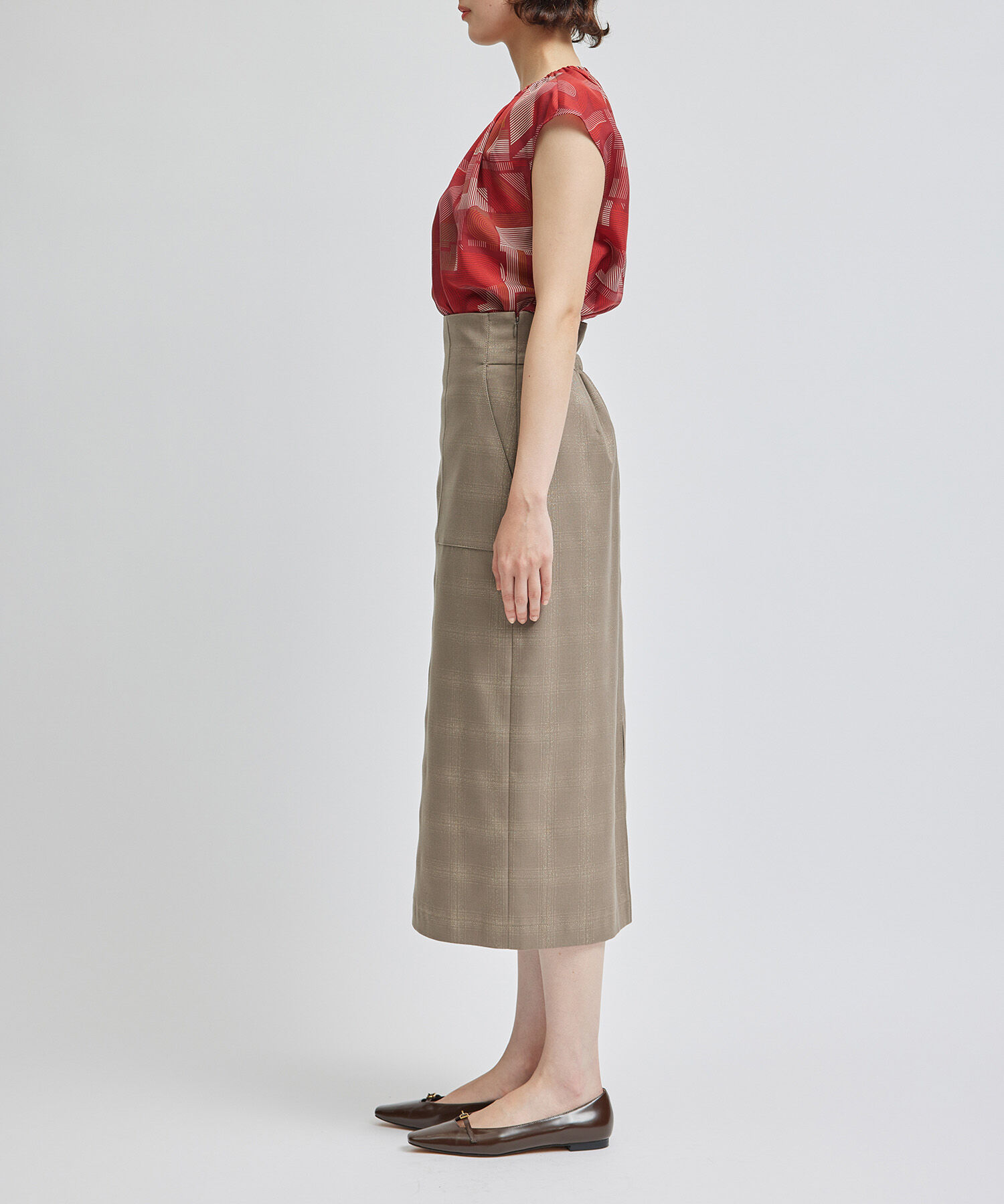 ROPE「ラメチェックポケット付きタイトスカート」|スカート|