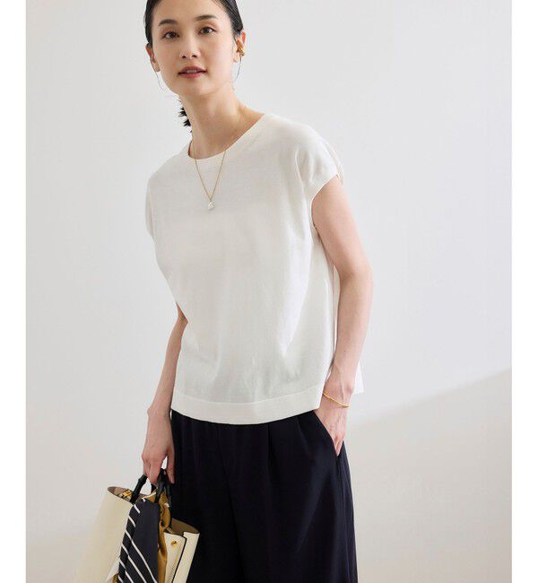 ROPE「【洗える】オーガニックコットンハイゲージフレンチスリーブニット」|ニット・セーター|ホワイト(10)