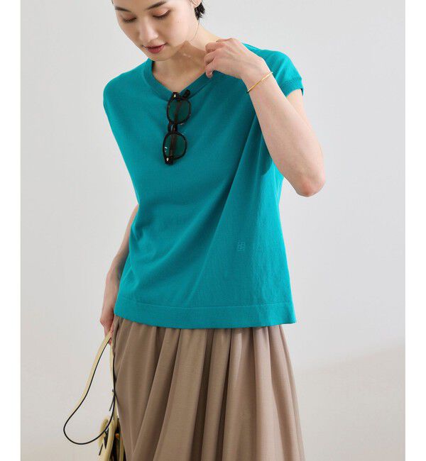 ROPE「【洗える】オーガニックコットンハイゲージフレンチスリーブニット」|ニット・セーター|