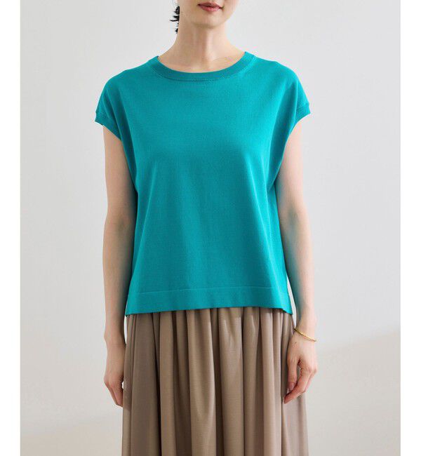 ROPE「【洗える】オーガニックコットンハイゲージフレンチスリーブニット」|ニット・セーター|