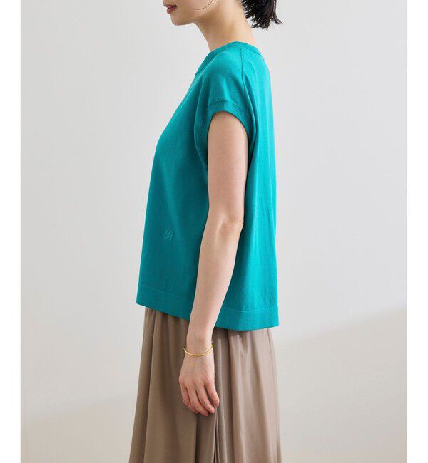 ROPE「【洗える】オーガニックコットンハイゲージフレンチスリーブニット」|ニット・セーター|