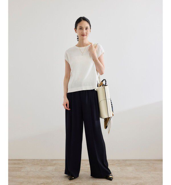 ROPE「【洗える】オーガニックコットンハイゲージフレンチスリーブニット」|ニット・セーター|