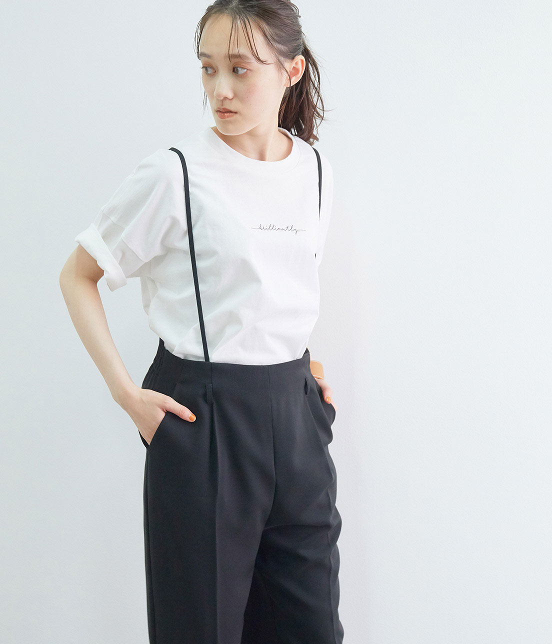 VIS「【WEB限定SSサイズ】バッククロスサスペンダーワイドパンツ」|スラックス|