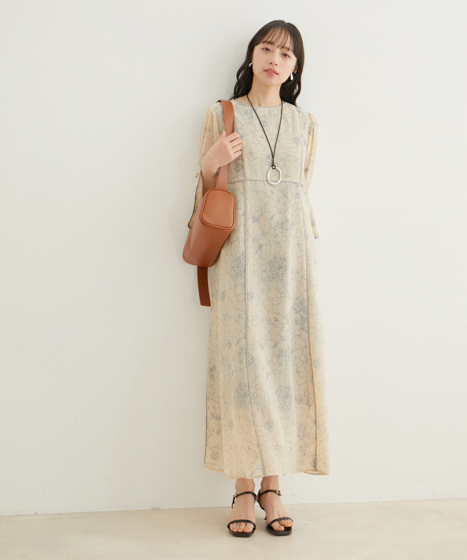 VIS「【WEB限定】配色パイピング袖バルーンワンピース【洗える】」|ワンピース|